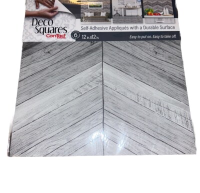 Herringbone Wood Grey Con-tact Deco Squares 12 x12  Six Count Vinyl Tiles Sitck