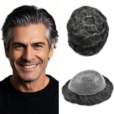 Mens Toupee Hairpiece Full Poly Skin Hair System Replacement Injected PU Men Wig