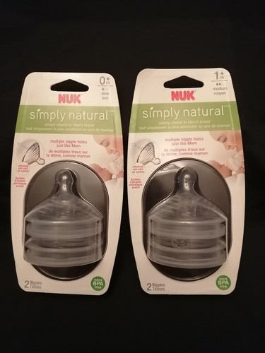 Nuk Simply Natural Baby BPA-Free Bottles Nipples Antique Slow Flow Medium-