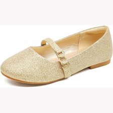 NEW Dream Pairs Girl's Mary Jane Ballerina Flat Gold/Glitter Party SHOES Size 2