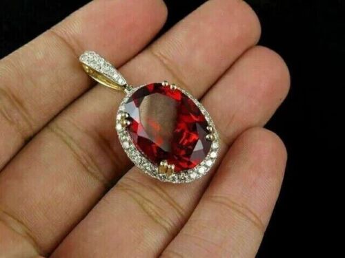 Lab Created Red Garnet 2.30Ct Oval Cut Halo Pendant 14K Yellow Gold Plated - Picture 1 of 4