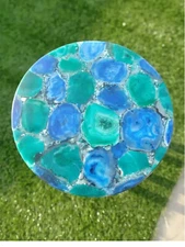 15"Round Agate Gemstone Side Sofa & Bedside Rooftop Cafeteria Table Top Home Dec
