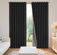  2 Linen Blackout Curtains Thermal Insulated Rod Pocket  Back Tabs 66 x 108"