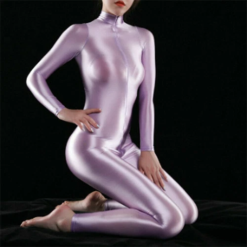 Women Shiny Sexy Bodysuit Womens 2-Way Zipper Catsuit Leotard Jumpsuit Clubwear - Picture 8 of 29