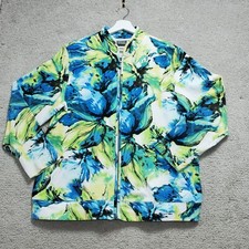 Chico's Jacket Womens 3 Multicolor Blue Green Garden Tropical Print Full Zip