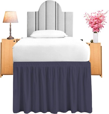 Dorm Room Bed Skirt-College Hostel Dorm Bed Skirt,Polycotton-Navy Blue Solid -Tw