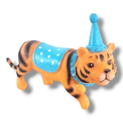 ANKYO Party Animals TIGER in Party Hat Clothes Toy Figure Cake Topper 6'' Long 