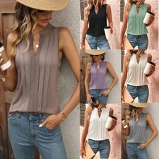 Women's Top Summer New Fashion Temperament Elegant Pleated V-neck Vest Top