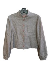 Vintage Kirkland Hall Wool Tweed Grey Cropped Short Jacket Blazer - 4