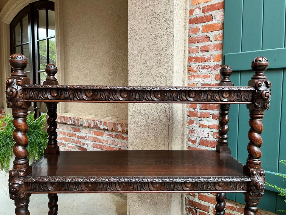 Antiguo aparador de servidor inglés cebada torcido tallado roble renacentista camarero Foto 4 de 4