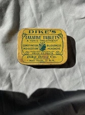 RARE Dike's Laxative Tablets vintage tin tonic treatment Dike Drug Co New York