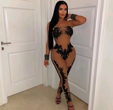 SEQUIN MESH BLACK JUMPSUIT,CATSUIT,ROMPER,CLUBWEAR,STRETCH,LEGGINGS,BODYSUIT,HOT