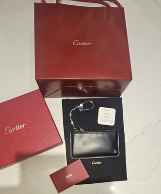 CARTIER  MUST DE authentic Black Leather KEY RING POUCH Coin Wallet