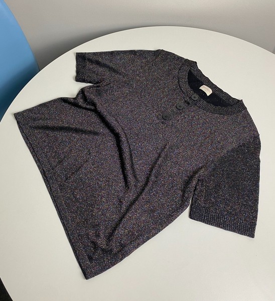 Size 14 / M Winter 2020 [ Gorman ] Metallic Black Knit Short Sleeve Sweater