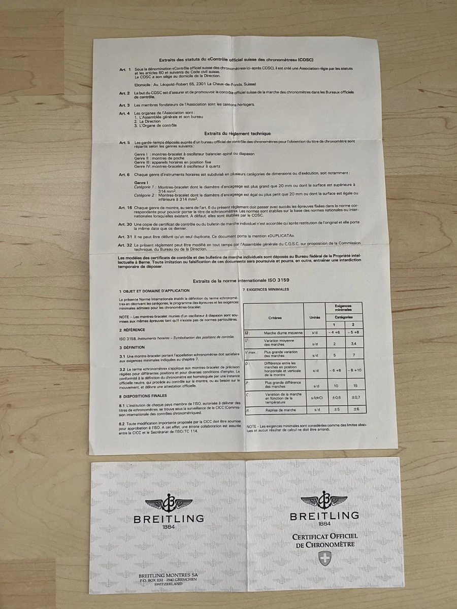 Breitling Cronómetro Certificado con Certificado de Prueba TOP 6503358