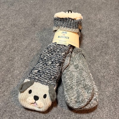 NEW Jane Bleecker Slipper Socks Womens 4-10 Dog Plushfill Lined Soft Two Pairs