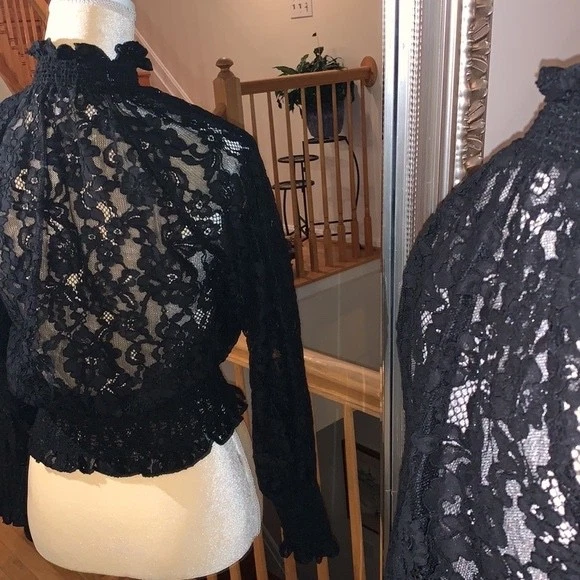 Rebecca Taylor Lace Bomber Jacket Black SZ 4 - Image 2 of 4