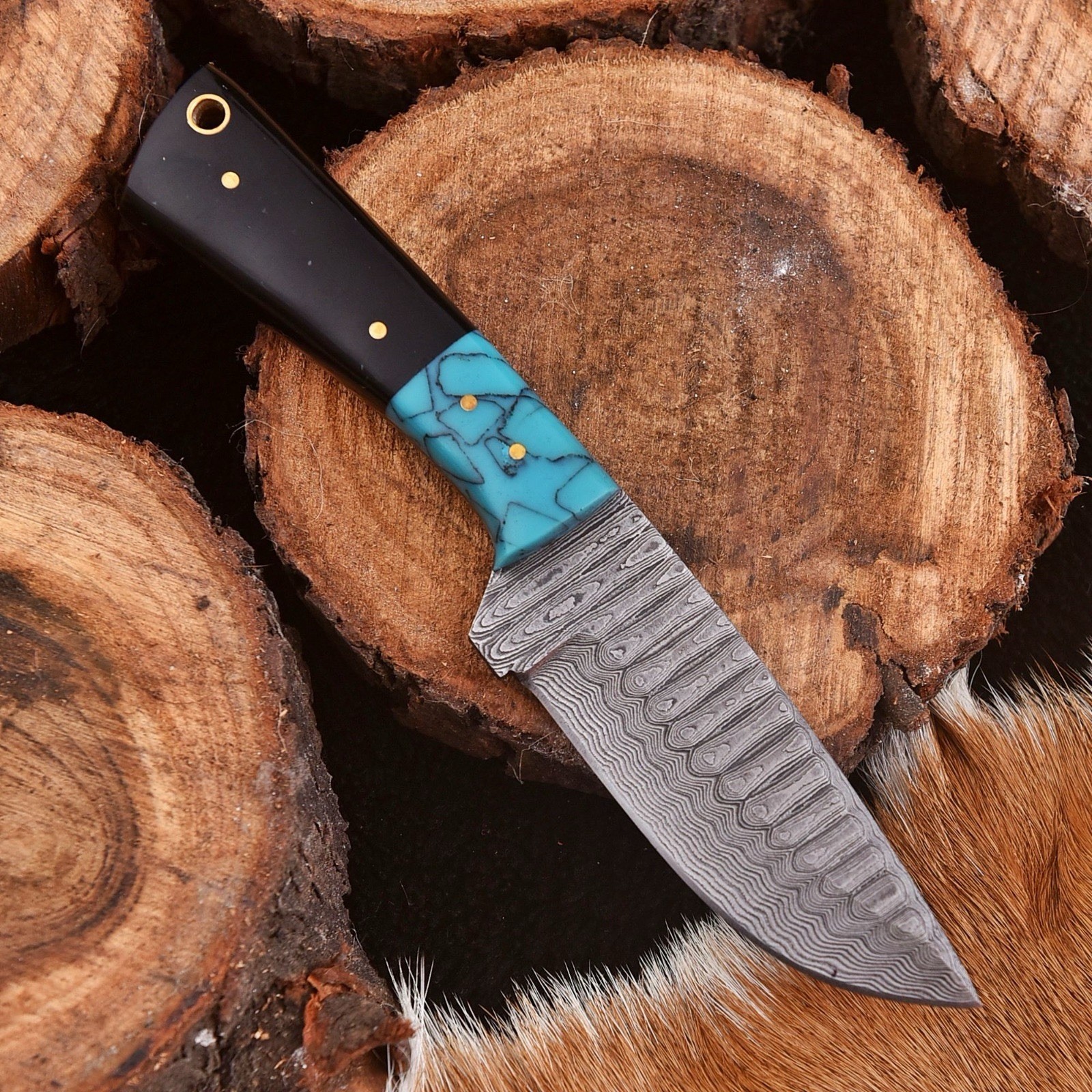 Custom Handmade Damascus Steel Fix Blade Hunting Knife With Leather Sheath