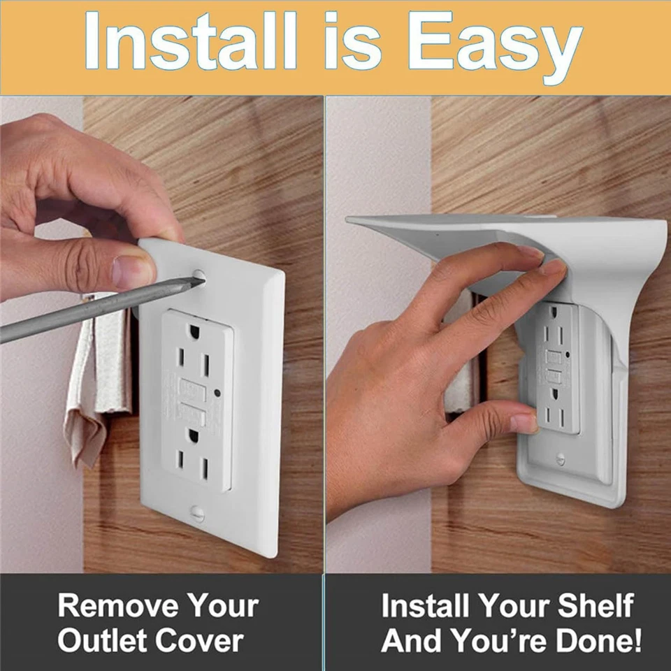 2 Pac White Double Wall Outlet Shelf-Home Wall Shelf Organizer for Outlets, Perf - Image 4 of 4