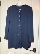ST JOHN BASICS NAVY BLUE WOMEN'S SANTANA KNIT SIZE M GOLD BUTTON BLAZER CARDIGAN