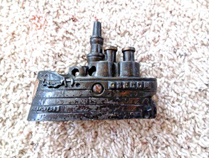 Vintage Cast Iron Coin Bank Battleship Oregon, Pat Apld For, 5", Stevens