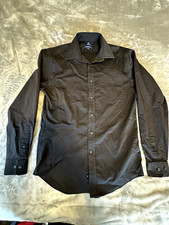 George Classic Fit Button Up Men's Black Long Sleeve Dress Shirt Size Small