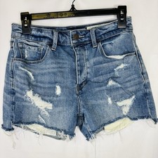 Treasure Bond Distressed Blue Jean Shorts With Button Fly Waist 28/6