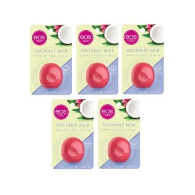 5 Pack Eos Visibly Soft Lip Balm Sphere Coconut Milk 0.25Oz Each