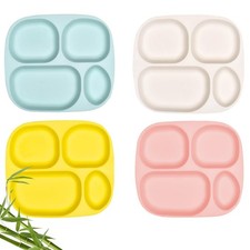Bamboo Kids Toddler Baby Plates,4 Pack Divided Plates for Kids Adults,9.5in