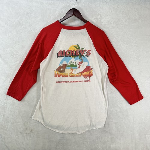 Hanes, Vintage Hanes Shirt Mens XL Red Rickey's Famous Chicken Wings 3/4 Sleeve Raglan