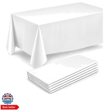 4 Pack Plastic Table Cloth Disposable - 108" x 54" White Table Cloth Rectangl...