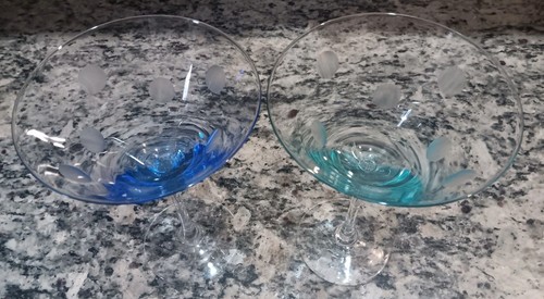 WATERFORD Marquis Polka Dot Crystal Martini Glasses Aqua & Blue Set 7 1/2” - Picture 14 of 23