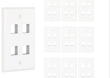 10-Pack Keystone  4 Port Jack RJ45 CAT Network Faceplate Wall Plate- White