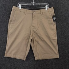 Volcom Monty Shorts Men's 34 Khaki 10" Canvas Chino Casual Summer Stretch 22