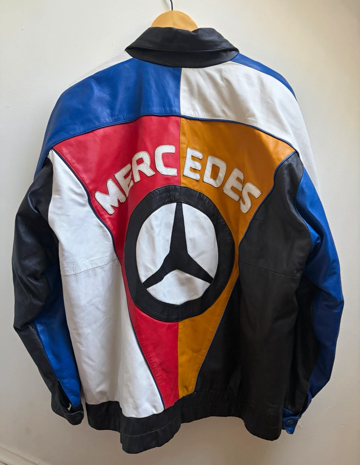 Men’s Leather Multicolor Colorblock Mercedes Logo Full Zip Jacket L image 1
