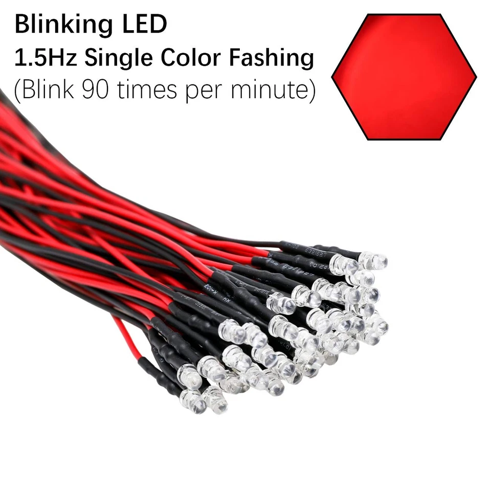 30pcs 12 Volt 3mm Red Blinking LED Lights Emitting Diodes (1.5Hz Single Color... - Image 2 of 4