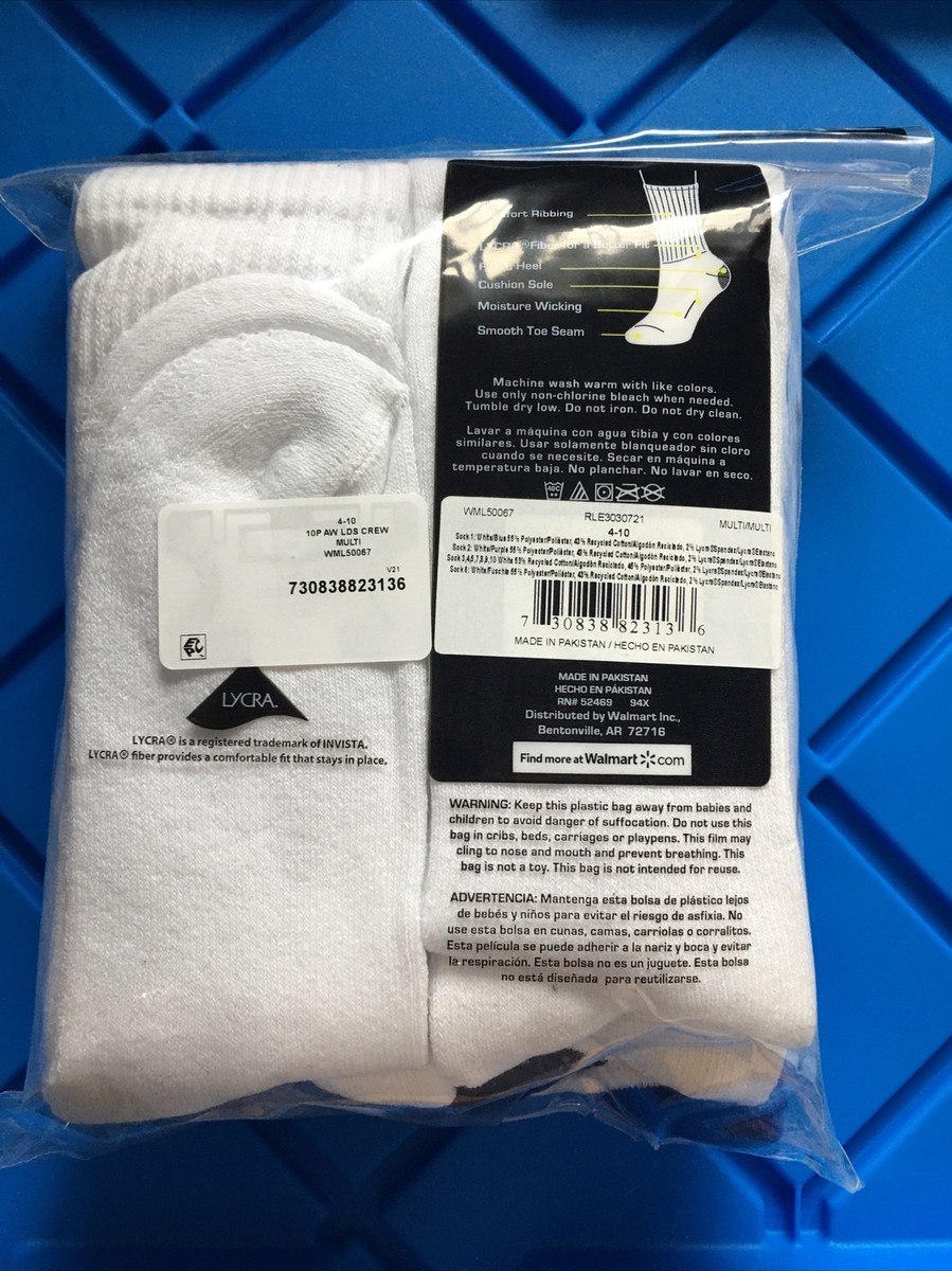 NEW ATHLETIC WORKS MOISTURE WICKING WOMEN'S 10 PAIR CUSHION CREW