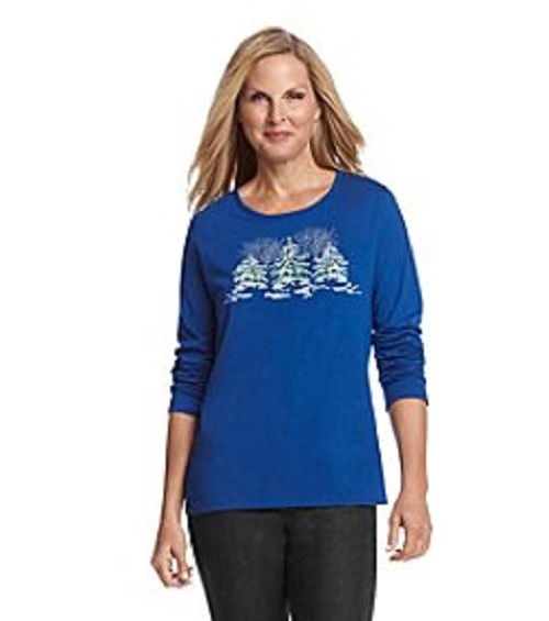 Breckenridge Women's Petites' Medium Embellished Crew Neck Holiday