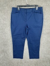 Lands' End Chino Pant Womens 14 Blue Mid Rise Straight Ankle Crop Pockets Casual