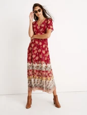 NWT Madewell Tulip Sleeve Maxi Dress in Sunflowers Size 2 Deep Red