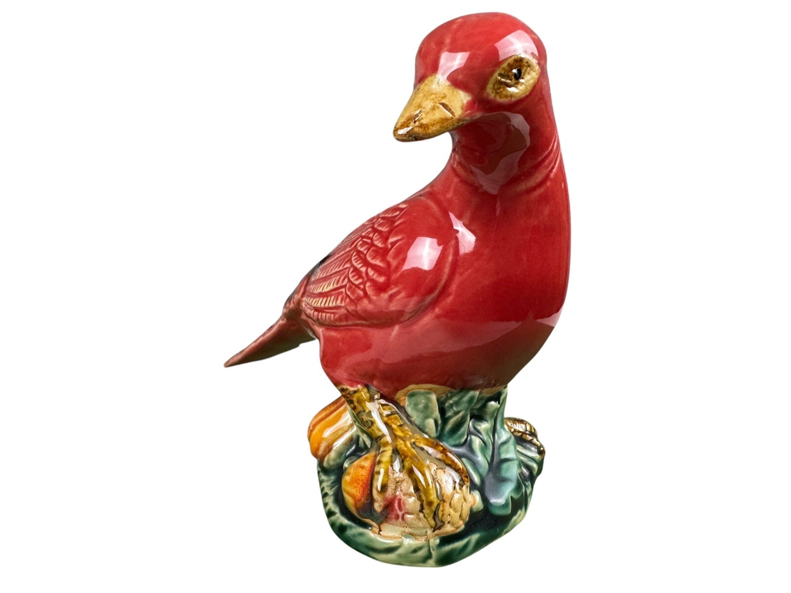 Vintage MCM Red Ceramic Pheasant Figurine Woodland Bird Statue Mid Century Mod