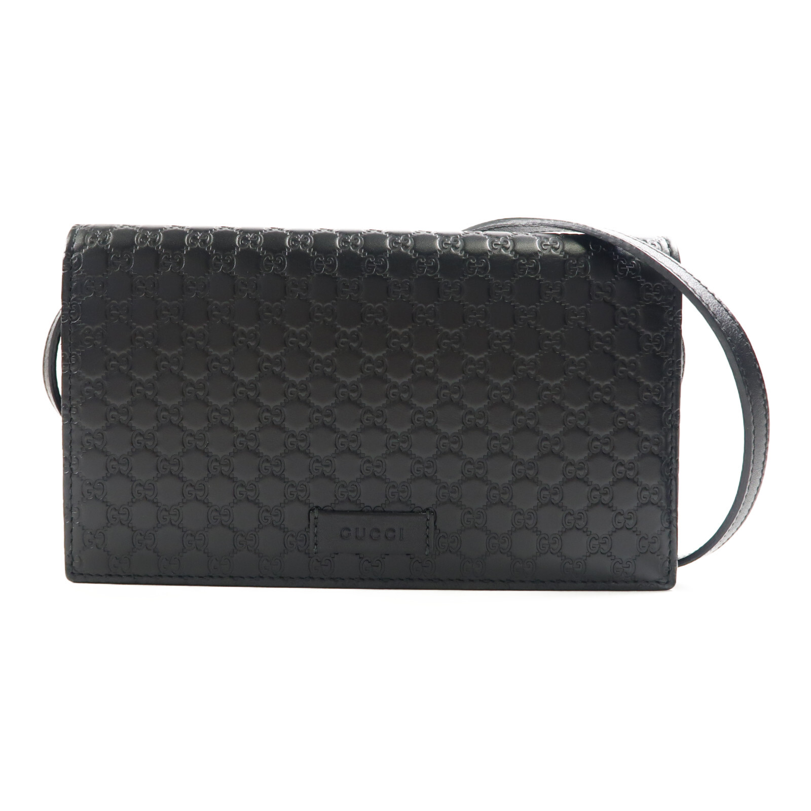 GUCCI GG Shoulder Bag in Black Guccissima Leather with Gold Hardware 466507 Crossbody Wallet