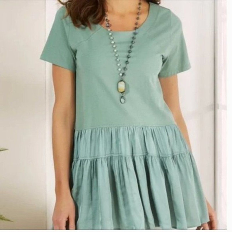 Soft Surroundings Khloe sea foam mixed media blouse