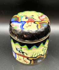 Antique Chinese Enamel Tea Box Trinket Tobacco Cylindrical Keepsake Box