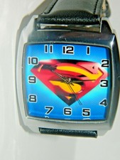 SUPERMAN LOGO STAINLESS STEEL BACK ,LEATHER WRIST WATCH 121