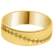 14K White Gold 8mm Mens Baseball Stick Wedding Band