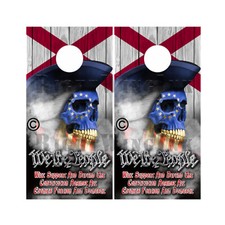 Alabama State Flag Patriot Skull - We The People - Adhesive Vinyl Cornhole Wraps