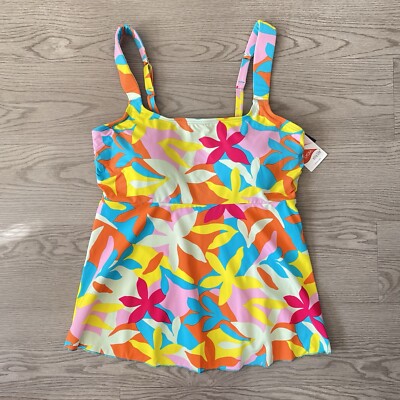 Lands End Retro Floral Scoop Tankini Tankini Size M Babydoll Flowy Bottom Resort