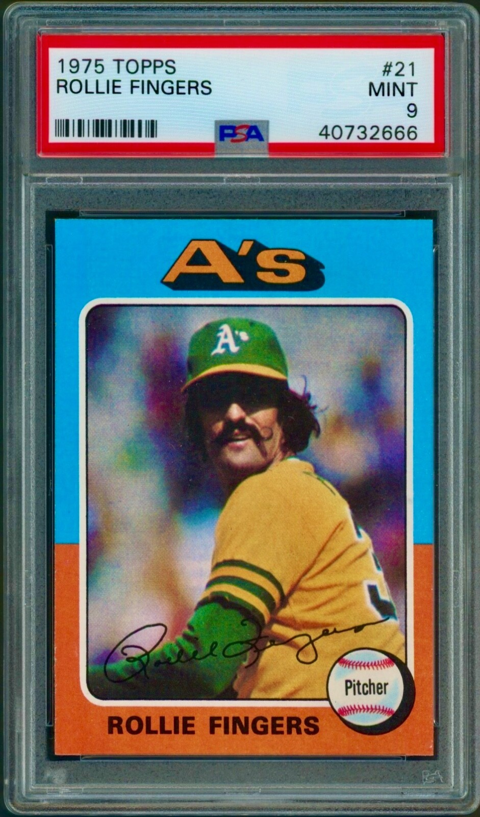 1975 Topps #21 Rollie Fingers PSA 9, HOF, ONLY 1 GRADED HIGHER.