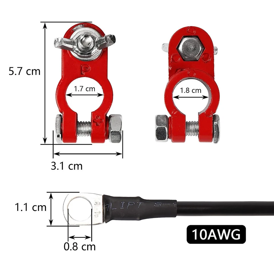 Auto Battery Terminal Connector Cable 10AWG Aluminum Alloy Clamp Marine Solar RV - Image 4 of 4